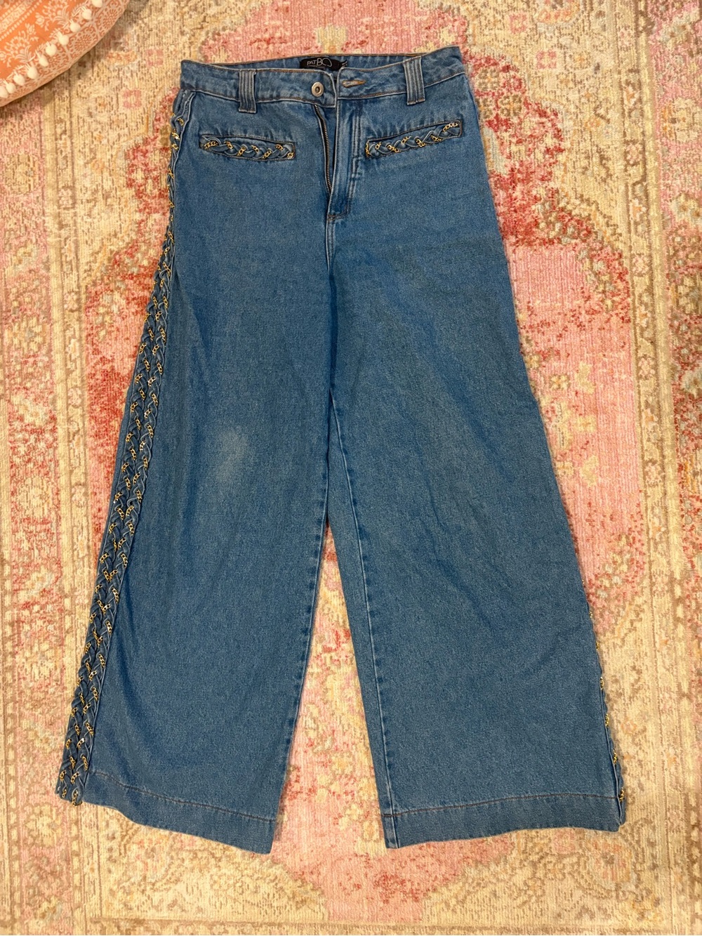 PatBO Blue Wide-Leg Jeans with Side Lace-Up Trim